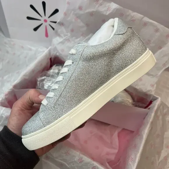 Isaac Mizrahi Glitter Sneakers Casual sz 5.5 Low-Top Lace-Up Womens Shoes Silver - Picture 5 of 10